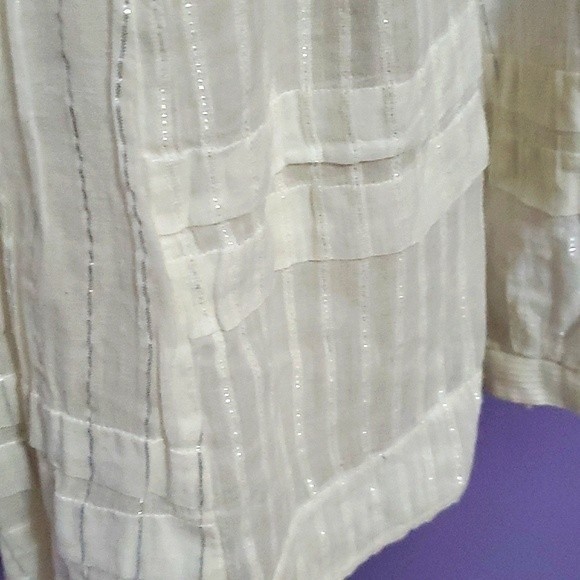 Rebecca Taylor Boho Cream Gauzy Pleated Balloon Sleeves Flowy Peasant Top 6 - Picture 5 of 14